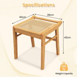 Costway Bamboo Vanity Stool Living Room Makeup Dressing Rattan Top Ottoman Footrest in Natural - thumbnail 2