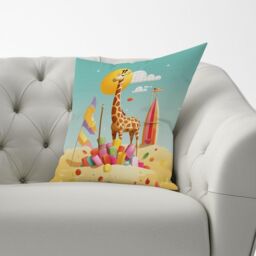 Warren Reed - Designer A Giraffe On A Beach Holiday Cushions in Yellow - Size: 60 cm x 60 cm - thumbnail 3