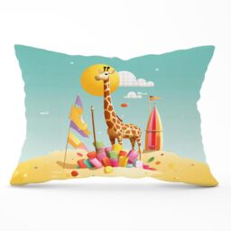 Warren Reed - Designer A Giraffe On A Beach Holiday Cushions in Yellow - Size: 60 cm x 60 cm - thumbnail 1