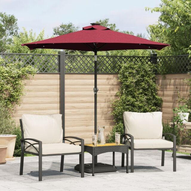 Berkfield Home Garden Parasol with LEDs & Steel Pole Bordeaux Red 225x225x212cm - Size: 225 x 225 x 212 cm - image 1