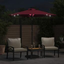 Berkfield Home Garden Parasol with LEDs & Steel Pole Bordeaux Red 225x225x212cm - Size: 225 x 225 x 212 cm - thumbnail 3