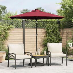 Berkfield Home Garden Parasol with LEDs & Steel Pole Bordeaux Red 225x225x212cm - Size: 225 x 225 x 212 cm - thumbnail 1