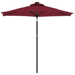 Berkfield Home Garden Parasol with LEDs & Steel Pole Bordeaux Red 225x225x212cm - Size: 225 x 225 x 212 cm - thumbnail 4