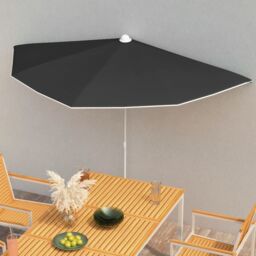 Berkfield Home Garden Half Parasol with Pole 180x90 cm Black - thumbnail 1