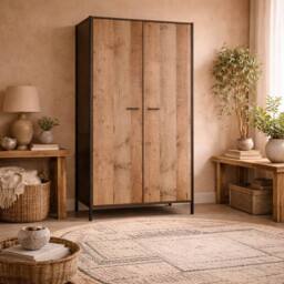Wyld Haus Lucan Distressed Oak Effect 2 Door Wardrobe in Natural