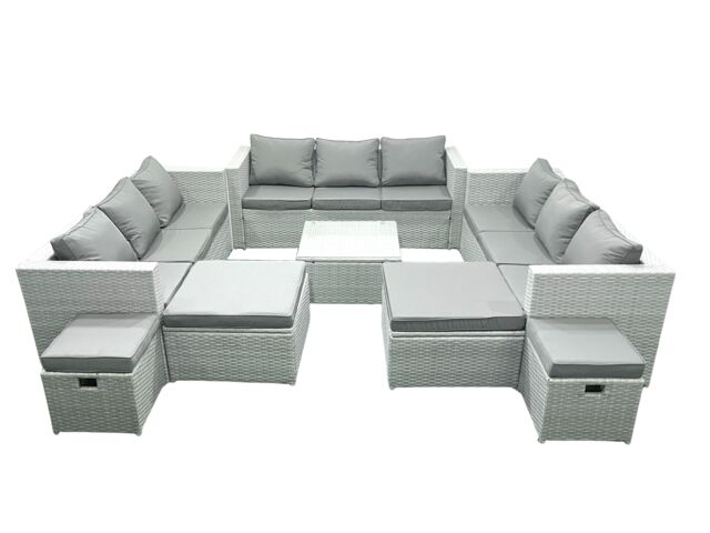 Fimous Rattan Garden Outdoor Furniture Set 13 Seater Rattan Garden Sofa Set with 4 Footstools Light Grey Mixed - image 1