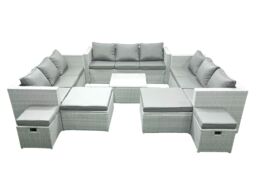 Fimous Rattan Garden Outdoor Furniture Set 13 Seater Rattan Garden Sofa Set with 4 Footstools Light Grey Mixed - thumbnail 2