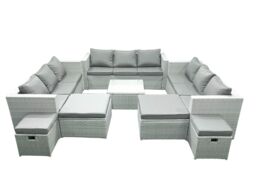 Fimous Rattan Garden Outdoor Furniture Set 13 Seater Rattan Garden Sofa Set with 4 Footstools Light Grey Mixed - thumbnail 1