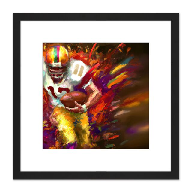 Artery8 American Football Player Running With Ball Sport Colourful Painting Square Wooden Framed Wall Art Print Picture 8X8 Inch in Black - image 1