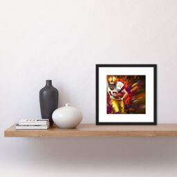 Artery8 American Football Player Running With Ball Sport Colourful Painting Square Wooden Framed Wall Art Print Picture 8X8 Inch in Black - thumbnail 2