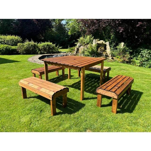 Charles Taylor Knights Eight Seater Garden Furniture Table Set - Fully Assembled in Light Brown - image 1