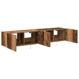 Berkfield Home TV Wall Cabinets with LED Lights 2 pcs Old Wood 80x35x31 cm in Brown - Size: 80 x 35 x 31 cm - thumbnail 6