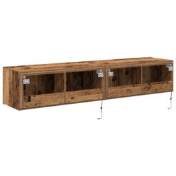 Berkfield Home TV Wall Cabinets with LED Lights 2 pcs Old Wood 80x35x31 cm in Brown - Size: 80 x 35 x 31 cm - thumbnail 9