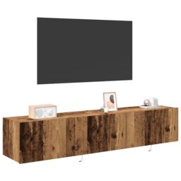 Berkfield Home TV Wall Cabinets with LED Lights 2 pcs Old Wood 80x35x31 cm in Brown - Size: 80 x 35 x 31 cm - thumbnail 3