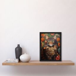 Artery8 Norwegian Forest Cat Floral Spring Garden Flower Blooms Framed Art in Green - Size: A4 - thumbnail 4