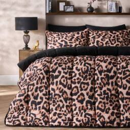 OHS Leopard Coverless 10.5 TOG Duvet Set Pillowcase Quilted Cover in Tan - Size: King - thumbnail 1