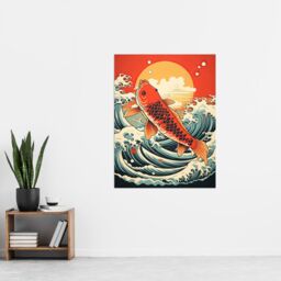 Artery8 Japan Koi Carp Fish Leaping From The Sea At Sunset Great Wave Off-Goldfish Artwork Extra Large XL Unframed Wall Art Poster Print - thumbnail 4