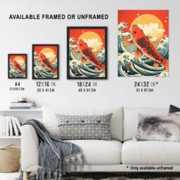 Artery8 Japan Koi Carp Fish Leaping From The Sea At Sunset Great Wave Off-Goldfish Artwork Extra Large XL Unframed Wall Art Poster Print - thumbnail 3