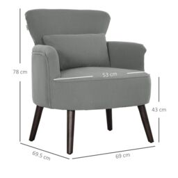 HOMCOM Armchair with Padded Seat & Backrest for Living Room, Light Grey - thumbnail 3