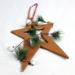 Shatchi Wooden Hanging Decoration Star Shape Light Brown 25X1.2X36 CM - thumbnail 3
