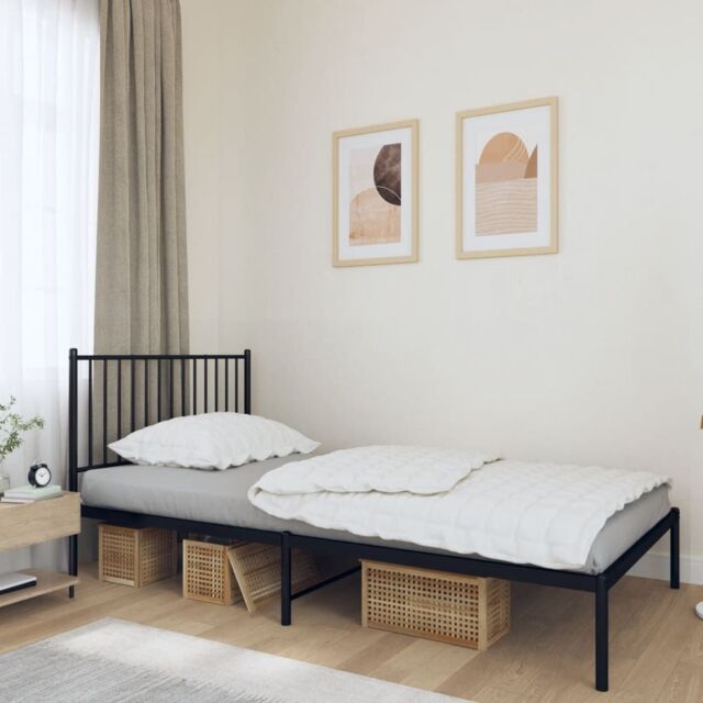 Berkfield Home Metal Bed Frame with Headboard Black 107x203 cm - image 1
