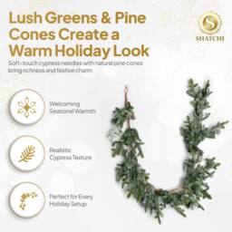 Shatchi 180cm Cypress Pine Garland Realistic Pine Cone Christmas Decor in Green - Size: 180 cm - thumbnail 4