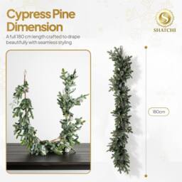Shatchi 180cm Cypress Pine Garland Realistic Pine Cone Christmas Decor in Green - Size: 180 cm - thumbnail 7
