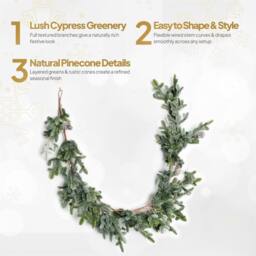 Shatchi 180cm Cypress Pine Garland Realistic Pine Cone Christmas Decor in Green - Size: 180 cm - thumbnail 6