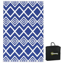 OUTSUNNY Reversible Waterproof Outdoor Rug W/ Carry Bag, 182 x 274cm in Blue - Size: 185 cm x 270 cm - thumbnail 2