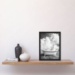 "Artery8 Husky in a Bathtub on Field Black White Surreal Framed Art Print in Grey - Size: W12"" x H16""" - thumbnail 4