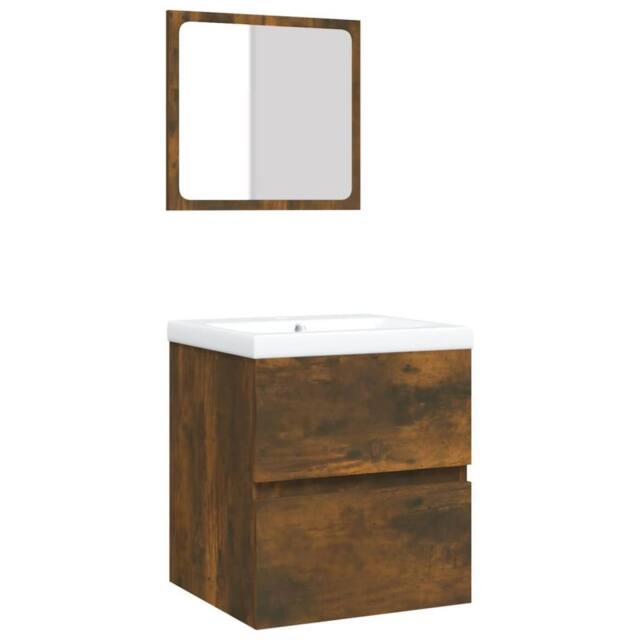Berkfield Home Bathroom Sink Cabinet with Basin & Mirror Smoked Oak in Brown - image 1