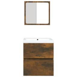 Berkfield Home Bathroom Sink Cabinet with Basin & Mirror Smoked Oak in Brown - thumbnail 4