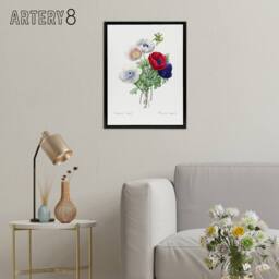 "Artery8 Anemone Flowers Botanical Redoute Vintage Black Framed Canvas Wall Art in White - Size: W12"" x H16""" - thumbnail 3