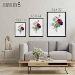 "Artery8 Anemone Flowers Botanical Redoute Vintage Black Framed Canvas Wall Art in White - Size: W12"" x H16""" - thumbnail 4