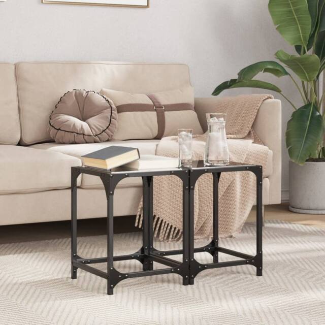 Berkfield Home Modern Coffee Tables with Black Glass Top 2 pcs 30x30x40 cm Steel - Size: 30 x 30 x 40 cm - image 1
