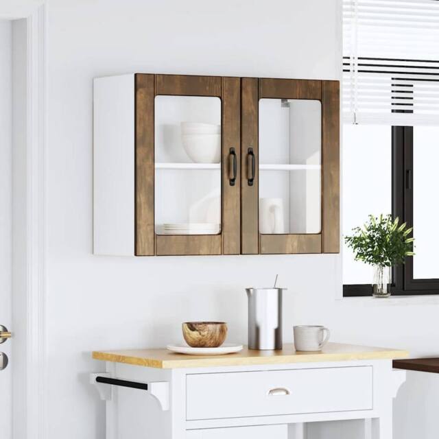 Berkfield Home Kitchen Wall Cabinet with Glass Door Lucca Smoked Oak Engineered Wood in Brown - image 1