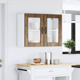 Berkfield Home Kitchen Wall Cabinet with Glass Door Lucca Smoked Oak Engineered Wood in Brown - thumbnail 1