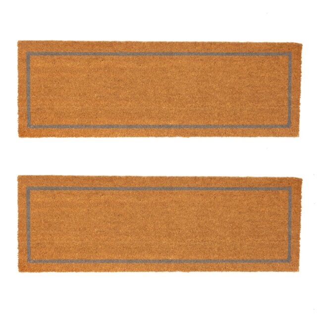 Nicola Spring Coir Door Mats - 120 x 40cm - Grey Inset - Set of 2 in Brown - Size: 40 cm x 120 cm - image 1
