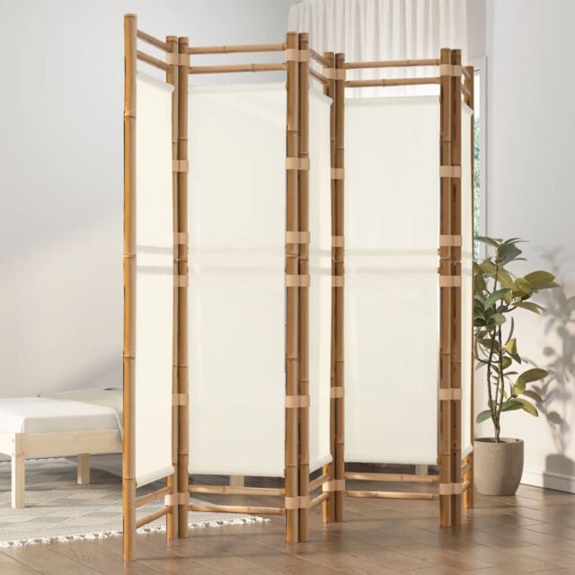 Berkfield Home Folding 5-Panel Room Divider 200 cm Bamboo & Canvas in Beige - image 1