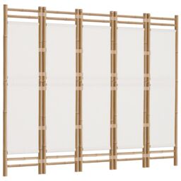 Berkfield Home Folding 5-Panel Room Divider 200 cm Bamboo & Canvas in Beige - thumbnail 3