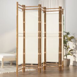 Berkfield Home Folding 5-Panel Room Divider 200 cm Bamboo & Canvas in Beige - thumbnail 1