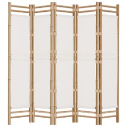 Berkfield Home Folding 5-Panel Room Divider 200 cm Bamboo & Canvas in Beige - thumbnail 5