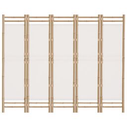 Berkfield Home Folding 5-Panel Room Divider 200 cm Bamboo & Canvas in Beige - thumbnail 4