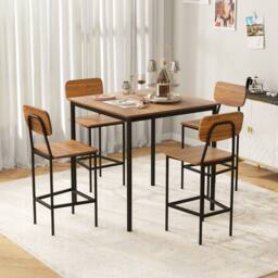 Gymax 5 PCS Industrial Dining Table Set Counter Height Table 4 Bar Stools in Light Brown - thumbnail 3
