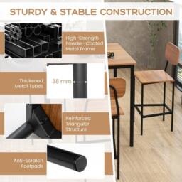 Gymax 5 PCS Industrial Dining Table Set Counter Height Table 4 Bar Stools in Light Brown - thumbnail 7