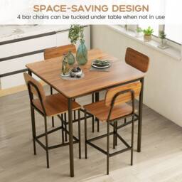 Gymax 5 PCS Industrial Dining Table Set Counter Height Table 4 Bar Stools in Light Brown - thumbnail 4