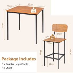 Gymax 5 PCS Industrial Dining Table Set Counter Height Table 4 Bar Stools in Light Brown - thumbnail 2