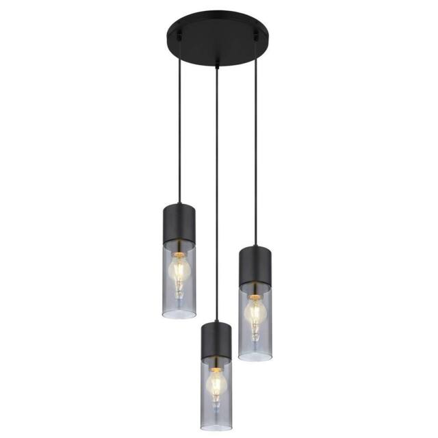 Netlighting Annika Cluster Pendant Matt Black Smoke Glass Shade 3x E27 - image 1
