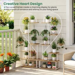 Gymax 2 Pack 6-Tier Metal Plant Stand Heart-Shape Ladder Plant Shelves in Light Khaki - thumbnail 5