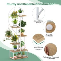 Gymax 2 Pack 6-Tier Metal Plant Stand Heart-Shape Ladder Plant Shelves in Light Khaki - thumbnail 8
